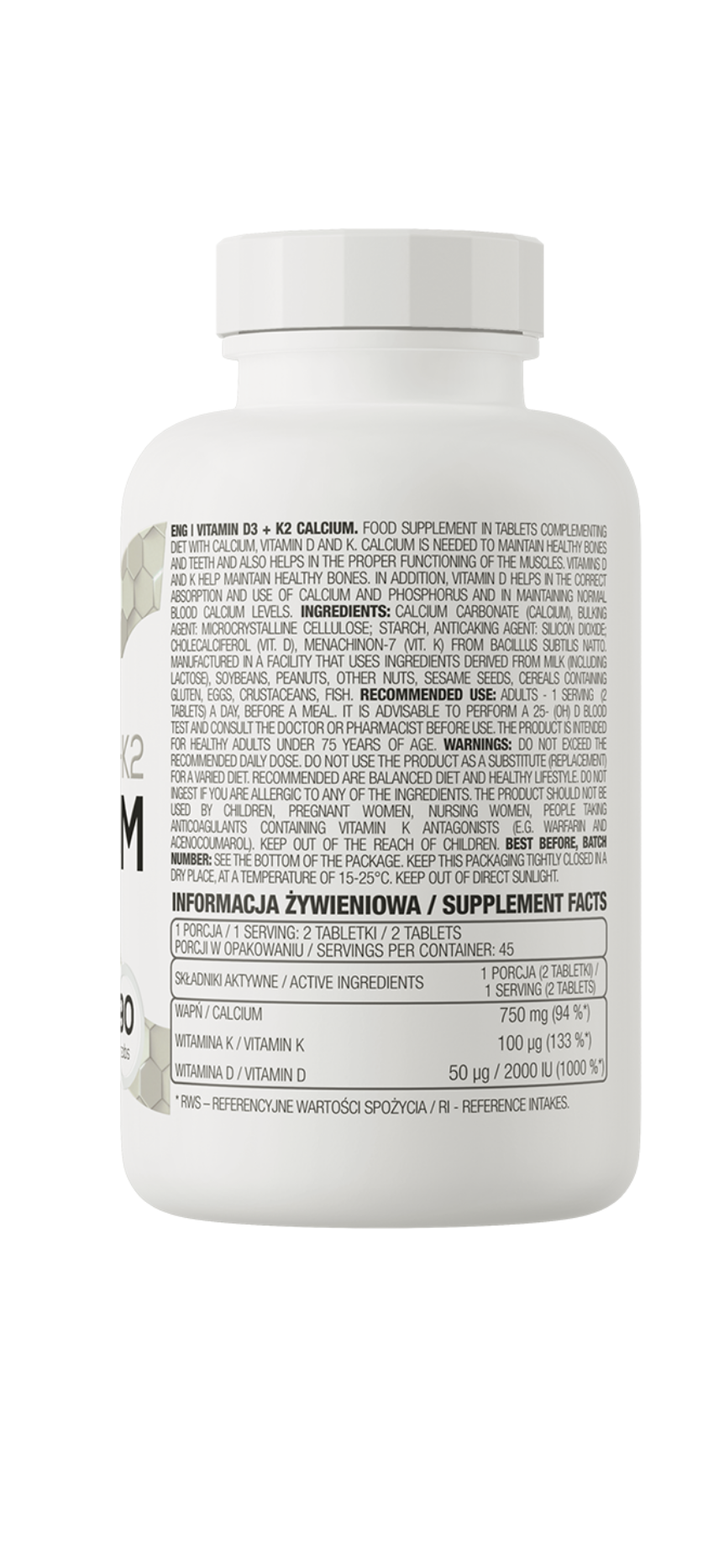 Calcium + D3 et K2 9O tablets