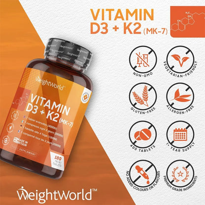 D3 4000 IU K2 (MK7) 365 tabs Weightworld